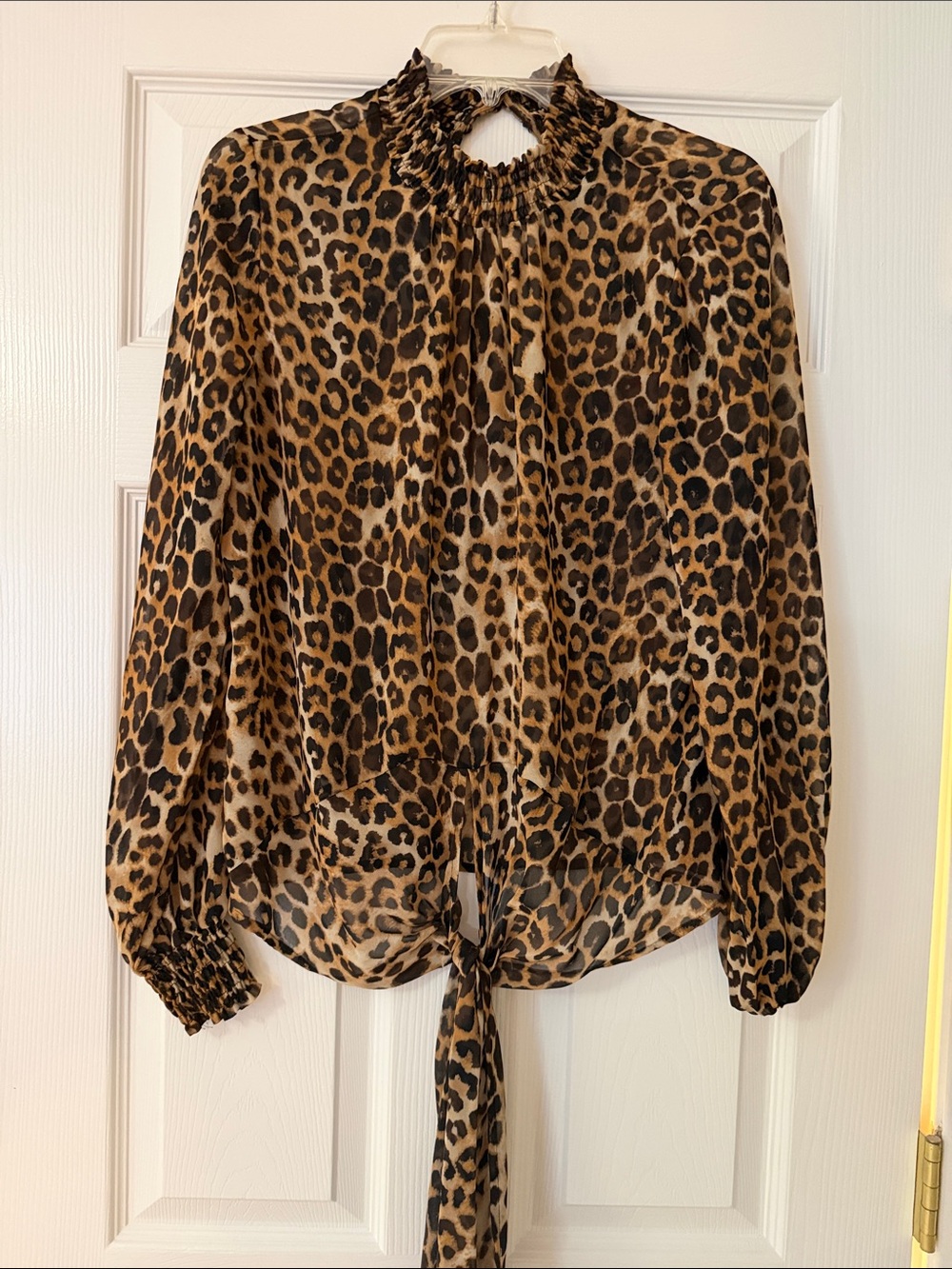 Express Leopard Print Tie-Front Blouse - Black, Brown